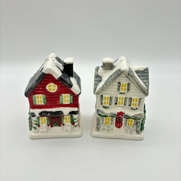 Cracker Barrel Salt Pepper Shakers Christmas Village Houses UNUSED Home Decor - Picture 1 of 6